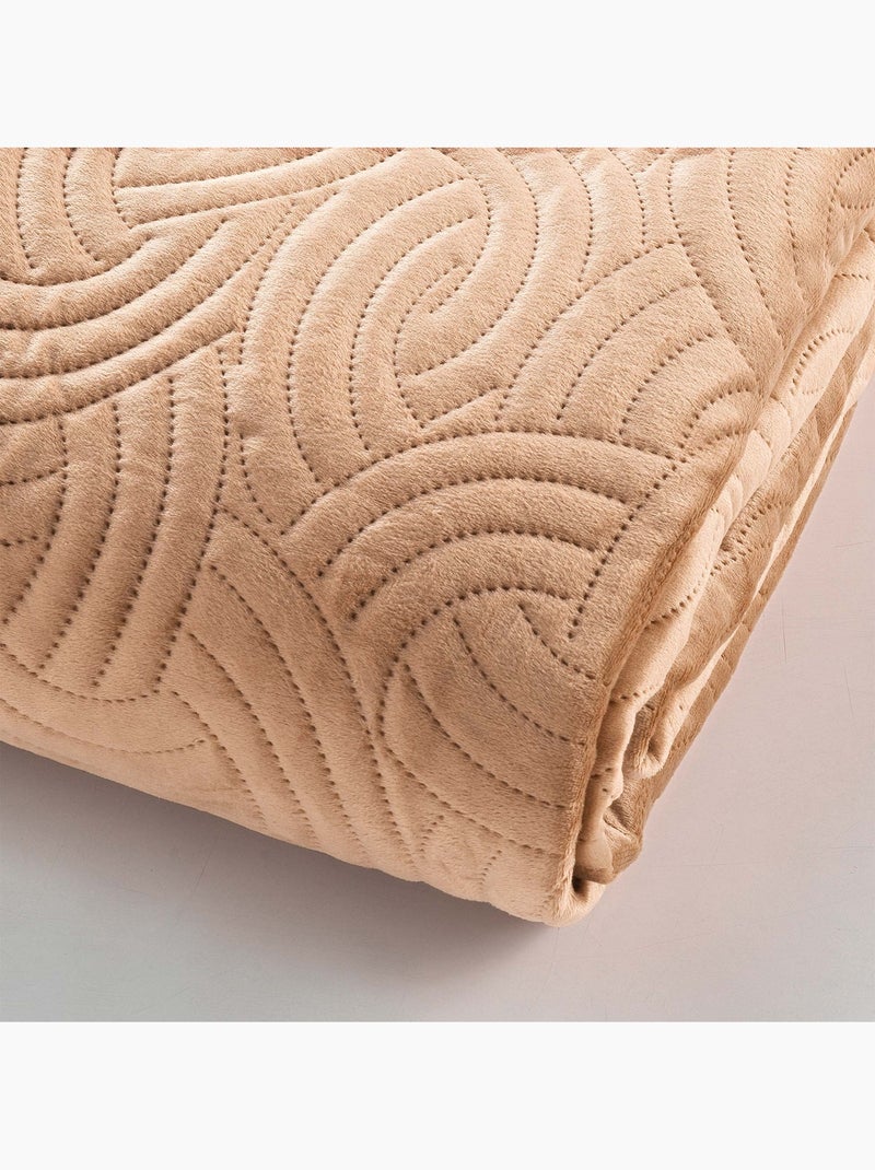 Couvre-lit 3 pièces matelassé velours + deux taies Beige coquille - Kiabi