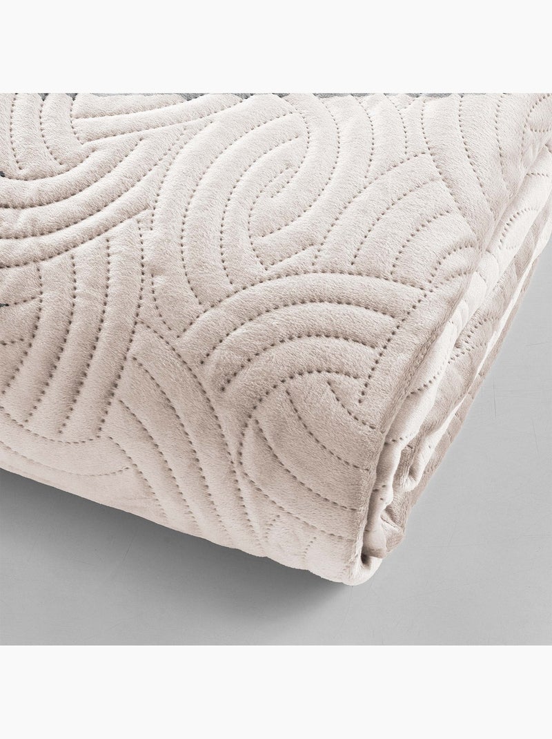 Couvre-lit 3 pièces matelassé velours + deux taies Beige grès - Kiabi