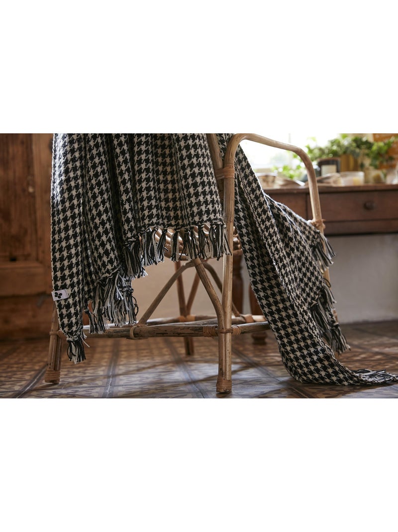 couvre-lit à franges - Pied de poule - Gaspard Noir - Kiabi
