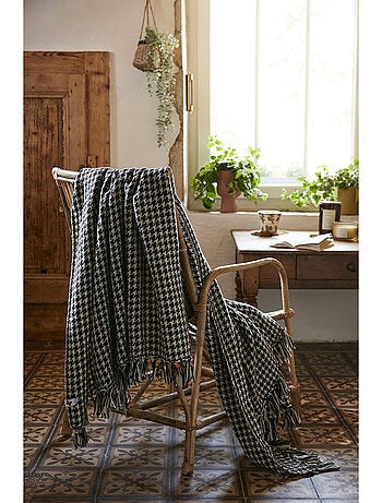 Couvre-lit à franges 240 x 260 cm pied de poule gaspard