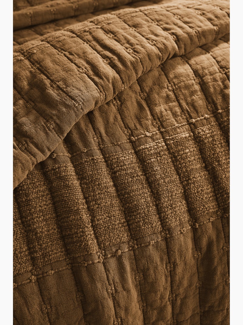 Couvre-lit ALIX en coton jacquard Camel - Kiabi