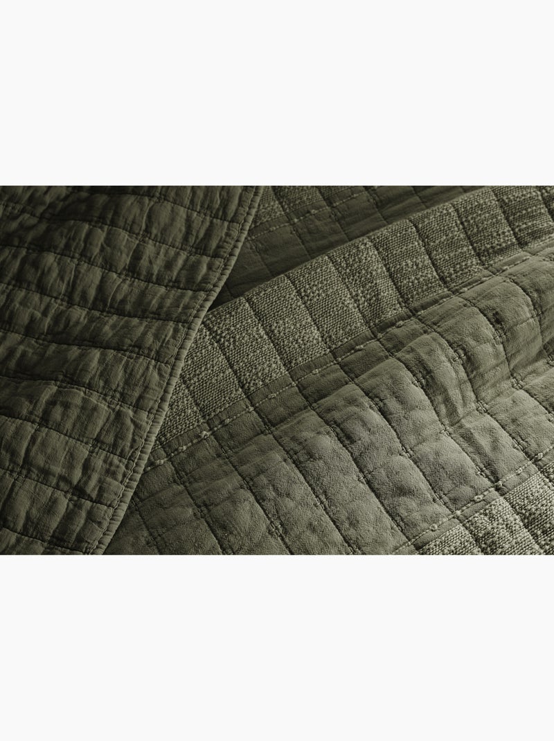 Couvre-lit ALIX en coton jacquard Kaki - Kiabi