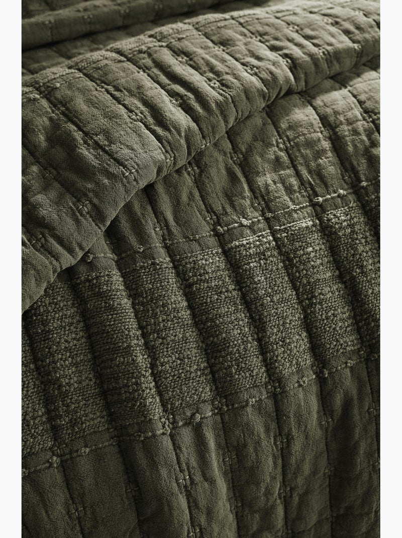 Couvre-lit ALIX en coton jacquard Kaki - Kiabi