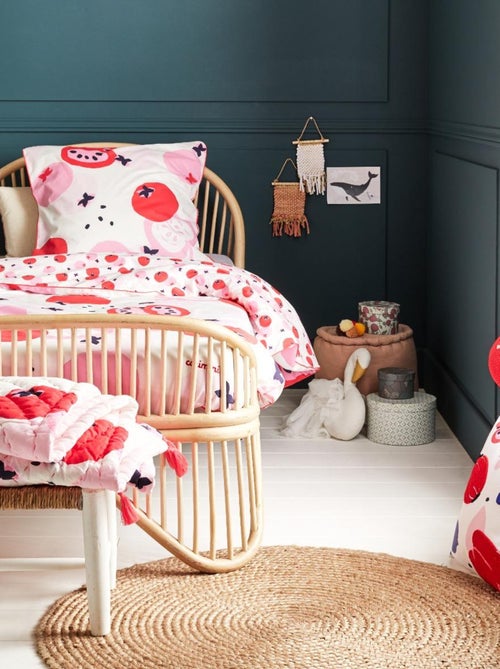 Couvre lit boutis Catimini motif pommes - 120x150 cm - 100% Coton matelassé - Rose et blanc - Kiabi