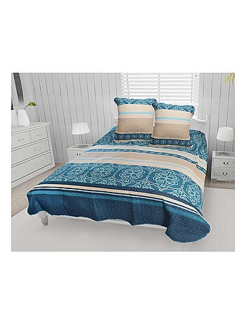 Couvre-lit boutis coton 220x240 cm ANNA avec 2 taies d'oreiller