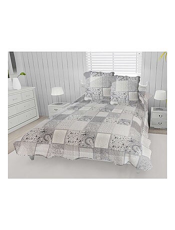 Couvre-lit boutis coton 220x240 cm AURORE avec 2 taies d'oreiller