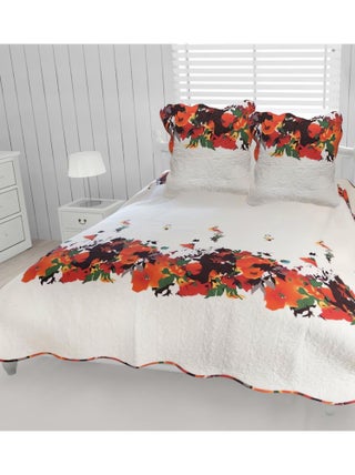 Couvre-lit boutis coton 240x260 cm AMELIE avec 2 taies d'oreiller
