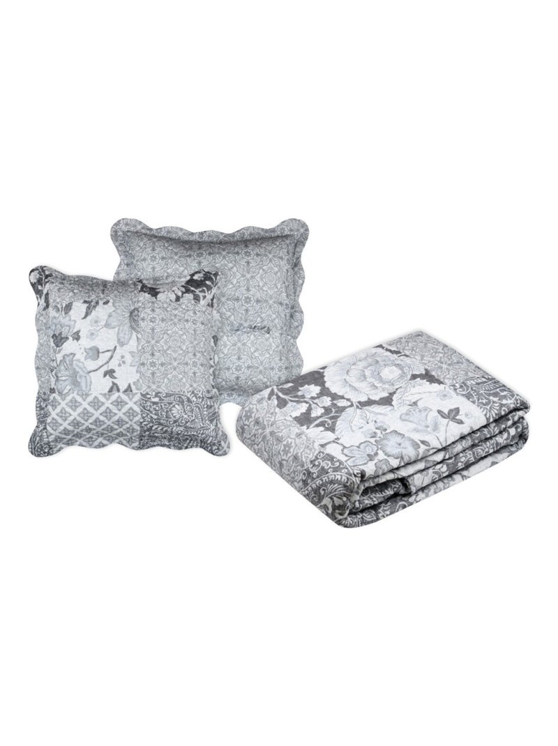 Couvre lit boutis réversible 260x240 avec 2 taies OCTAVIA Gris - Kiabi