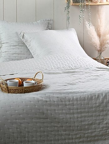 Couvre lit boutis réversible avec 2 taies coloris naturel