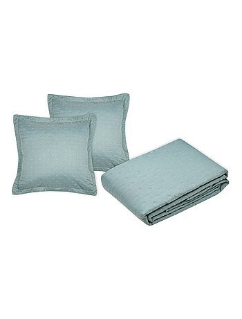 Couvre lit boutis réversible avec 2 taies coloris vert