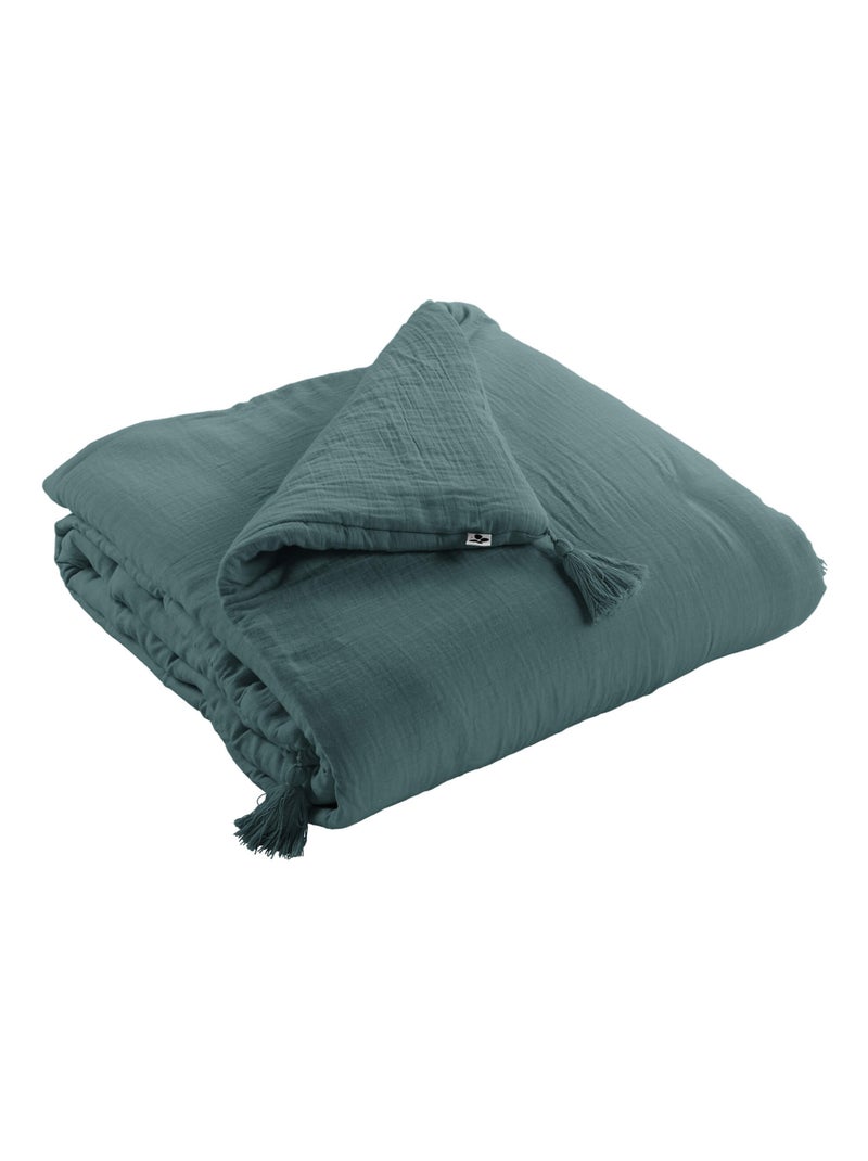Couvre-lit double gaze de coton Bleu canard - Kiabi
