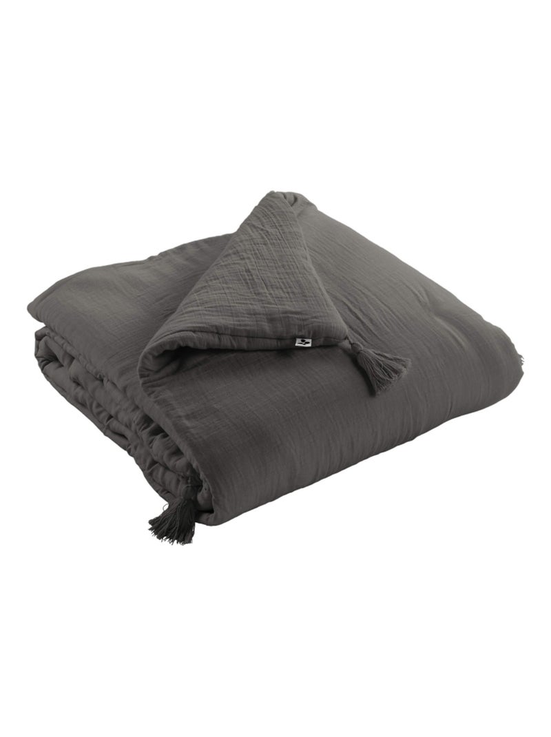 Couvre-lit double gaze de coton gris anthracite - Kiabi
