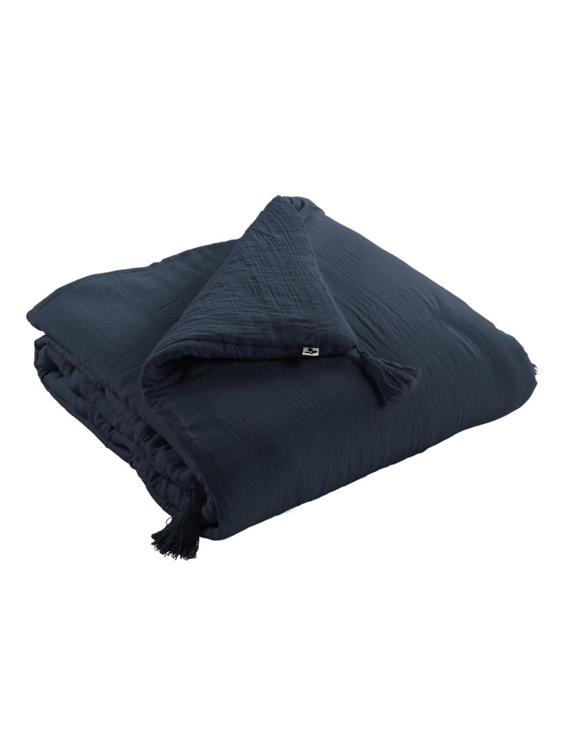 Couvre-lit double gaze de coton marine Bleu marine - Kiabi