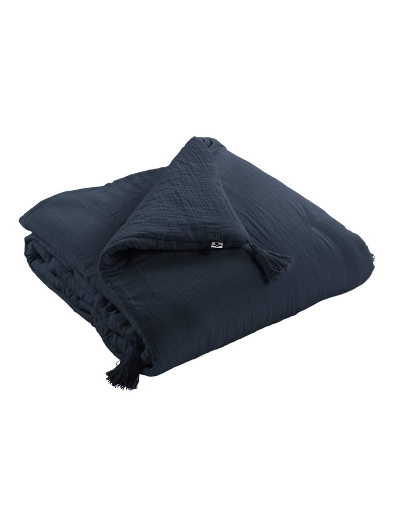 Couvre-lit double gaze de coton marine Bleu marine - Kiabi