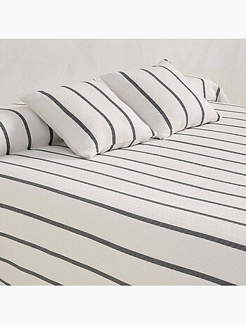 Couvre-lit en coton à rayures, tissu texturé à carreaux.