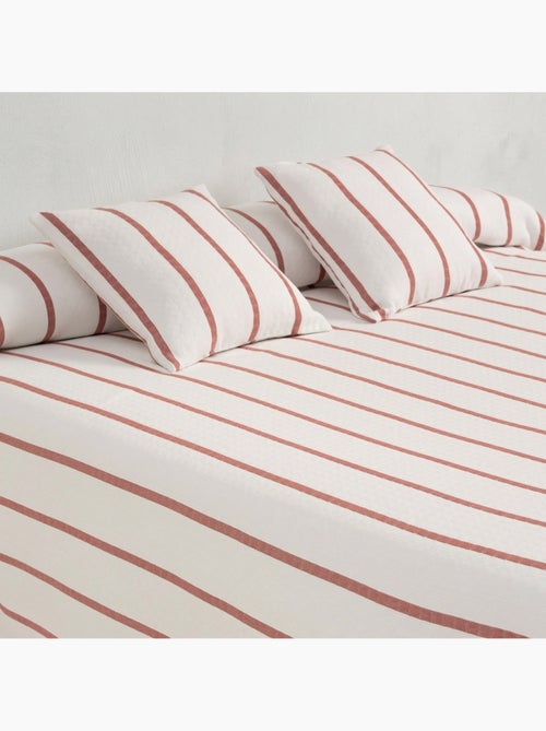 Couvre-lit en coton à rayures, tissu texturé à carreaux. - Kiabi
