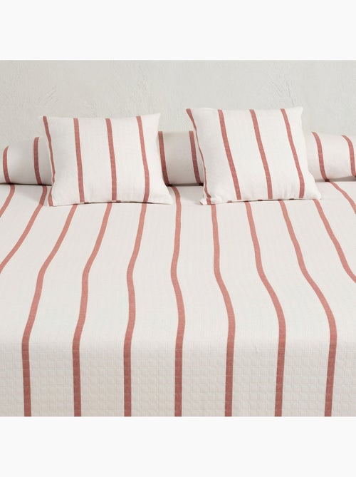 Couvre-lit en coton à rayures, tissu texturé à carreaux. - Kiabi