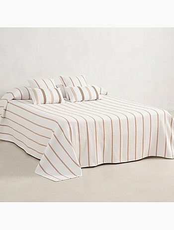 Couvre-lit en coton à rayures, tissu texturé à carreaux.