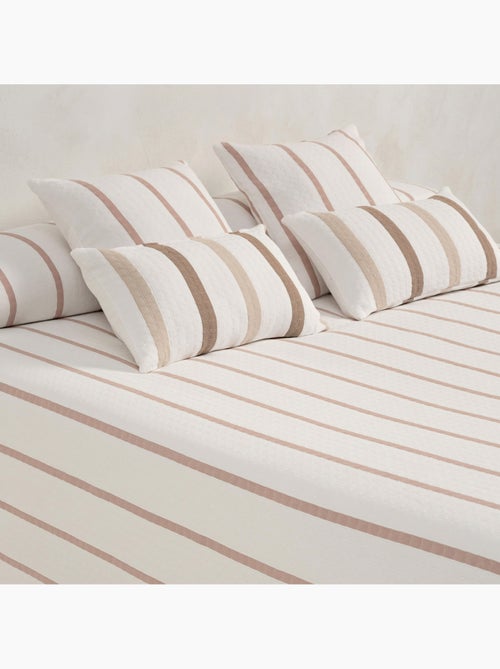 Couvre-lit en coton à rayures, tissu texturé à carreaux. - Kiabi