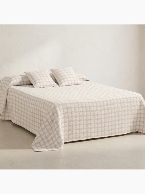 Couvre-lit en coton avec motif à carreaux en relief, tissu texturé. - Kiabi