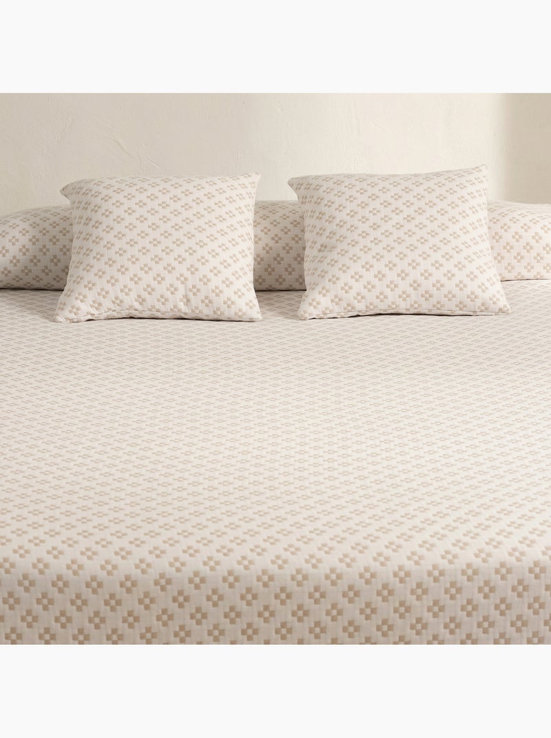 Couvre-lit en coton avec motif géométrique en relief, tissu texturé. Beige - Kiabi