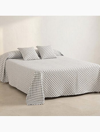 Couvre-lit en coton avec motif géométrique en relief, tissu texturé.