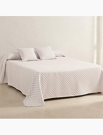 Couvre-lit en coton avec motif géométrique en relief, tissu texturé.