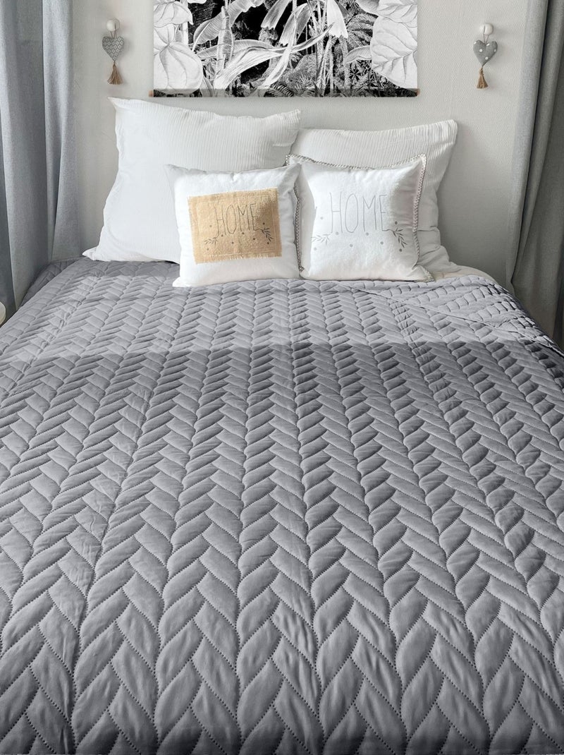 Couvre lit en microfibre dessin par ultrason Gris clair - Kiabi