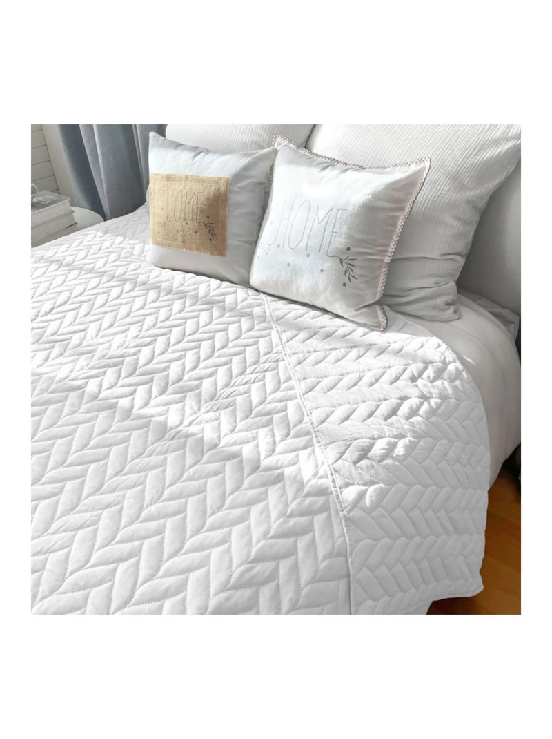 Couvre-lit en microfibre effet tresse 240 x 220 cm Blanc Blanc - Kiabi