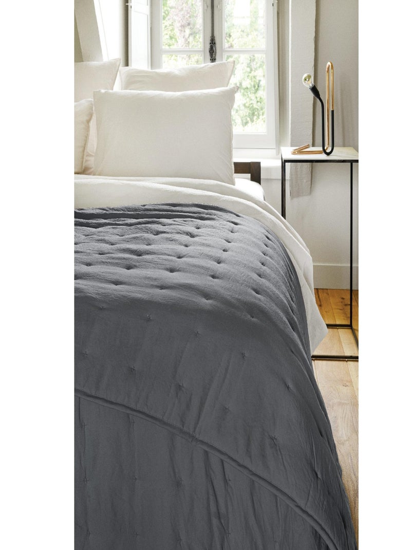 Couvre-Lit en microfibre matelassée Bleu ardoise - Kiabi