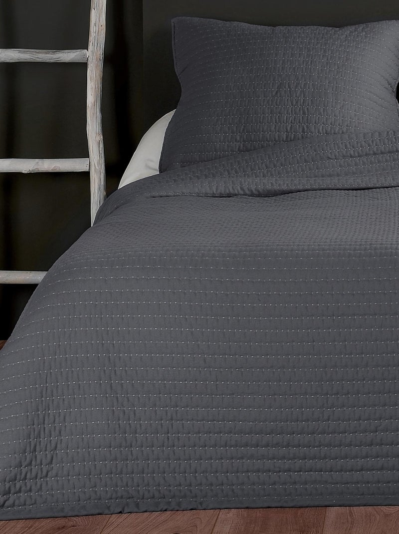 Couvre lit et taie matelassés Gris foncé - Kiabi
