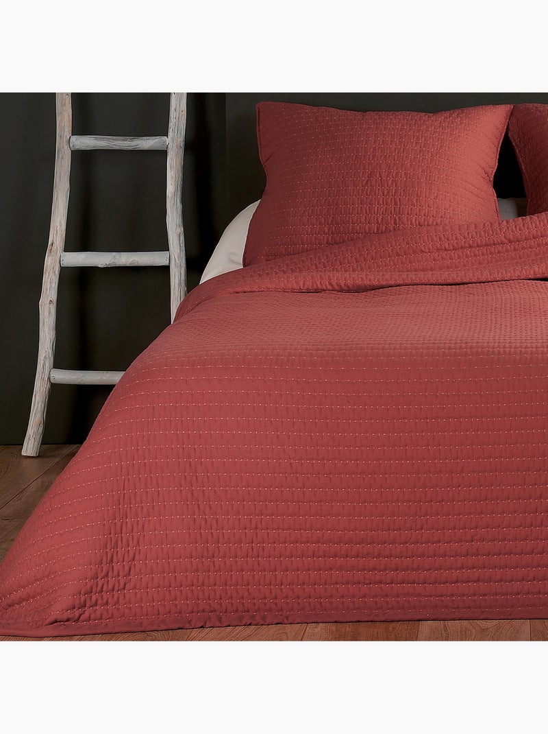 Couvre lit et taie matelassés Rouge brique - Kiabi