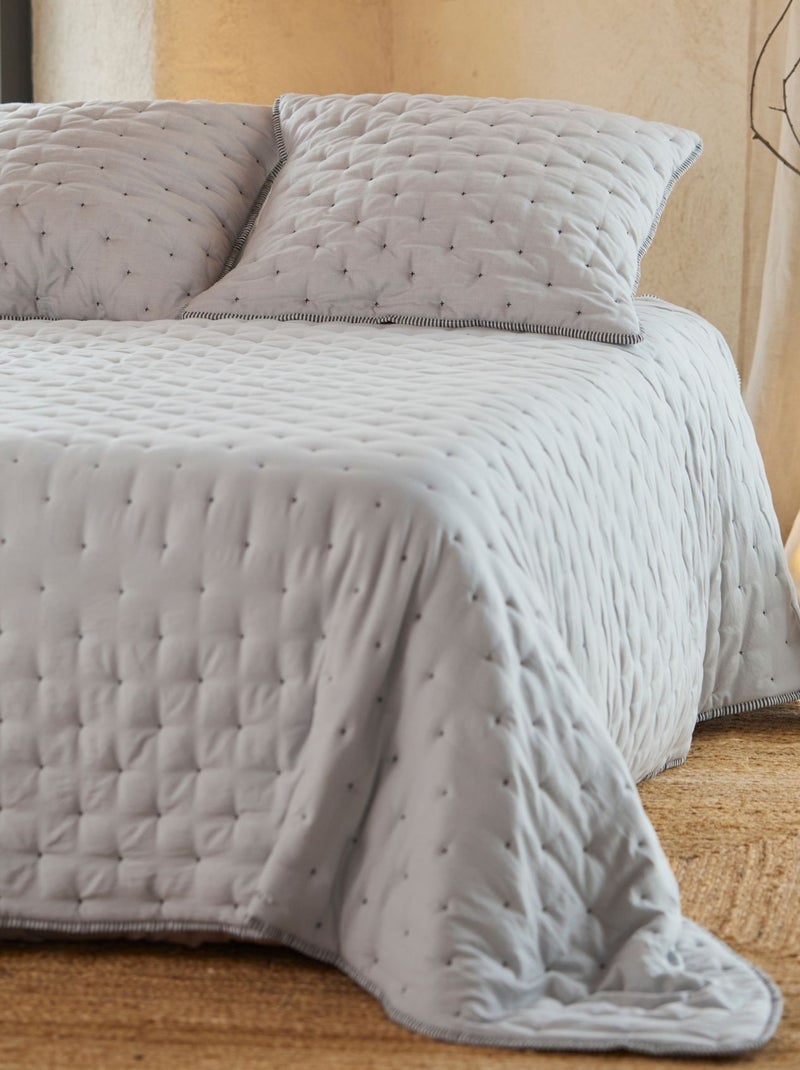 Couvre-Lit et Taies d'Oreiller Brodé Motif Croix Gris - Kiabi