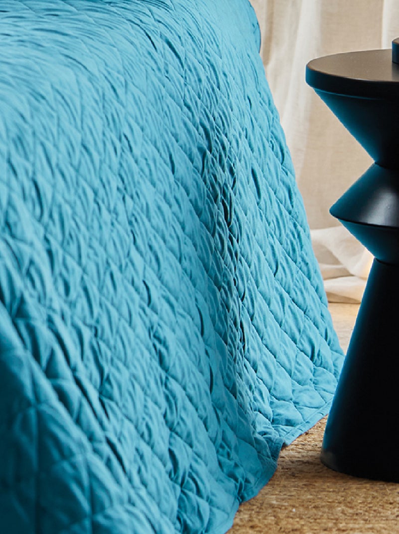 Couvre-Lit et Taies d'Oreiller en Velours Matelassé Bleu paon - Kiabi