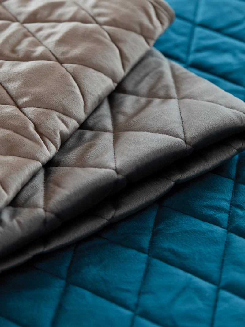 Couvre-Lit et Taies d'Oreiller en Velours Matelassé Bleu paon - Kiabi