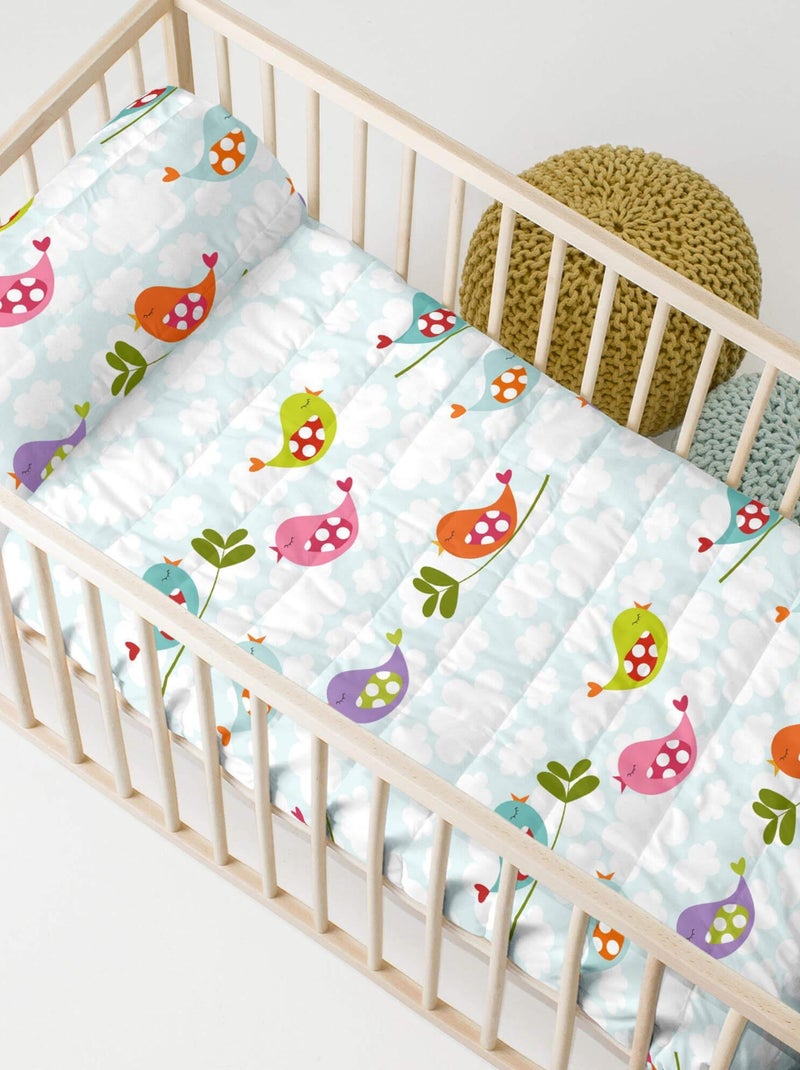 Couvre-lit Little birds Berceau "Happyfriday" Bleu Rose - Kiabi
