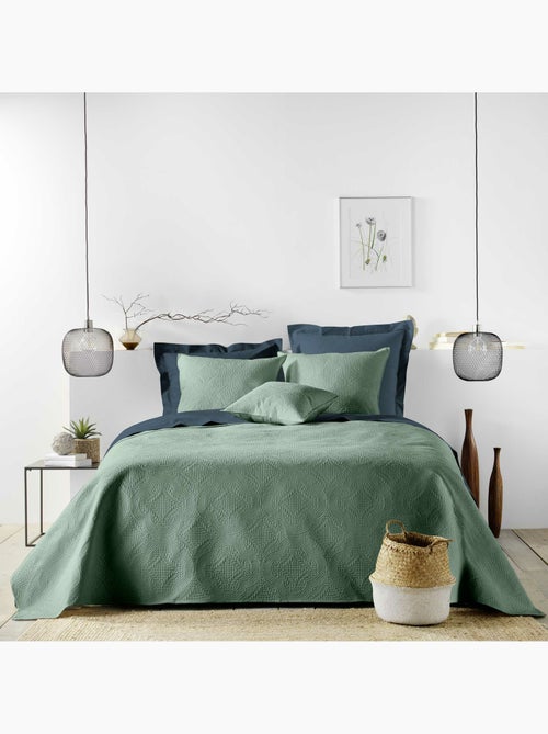 Couvre-lit matelassé + 2 housses de coussin en microfibre unie Romane - Kiabi