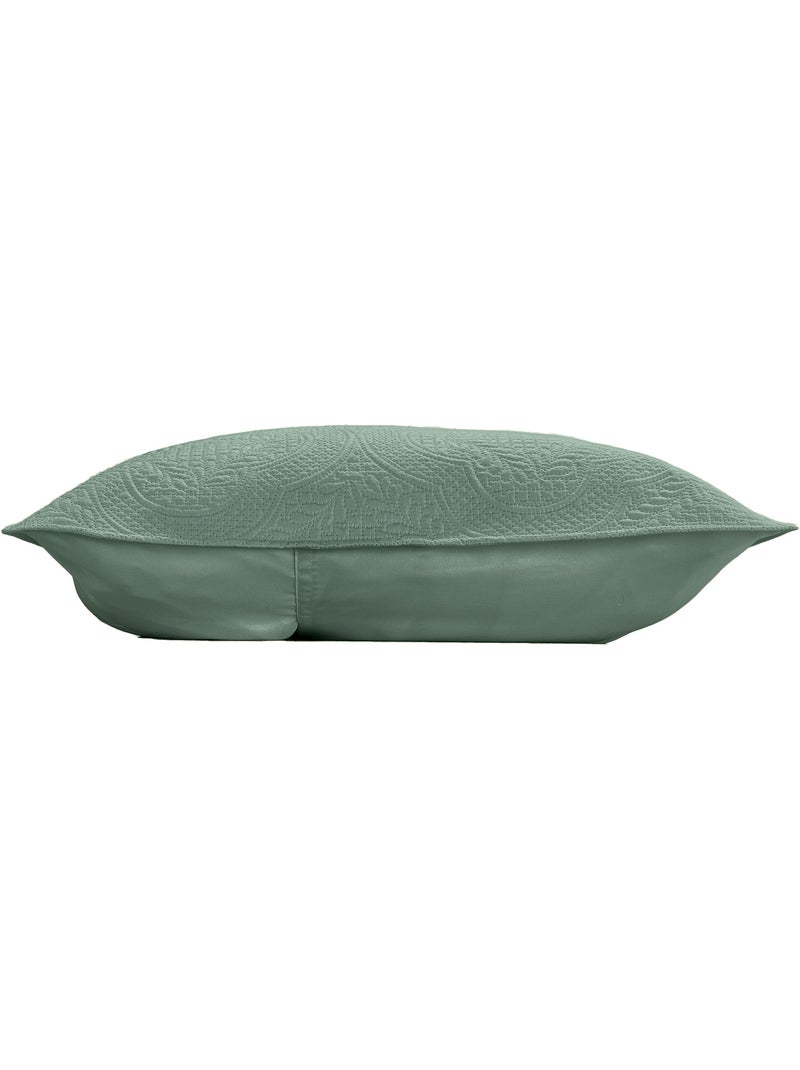 Couvre-lit matelassé + 2 housses de coussin en microfibre unie Romane Vert cèdre - Kiabi
