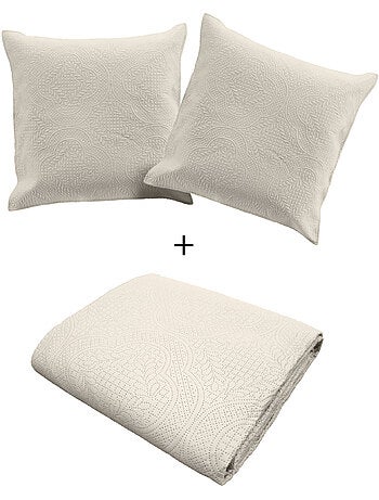 Couvre-lit matelassé + 2 housses de coussin en microfibre unie Romane
