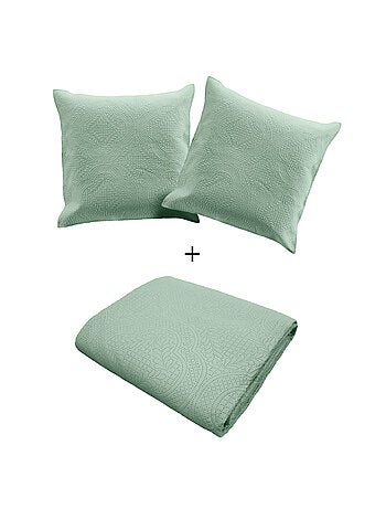 Couvre-lit matelassé + 2 housses de coussin en microfibre unie Romane