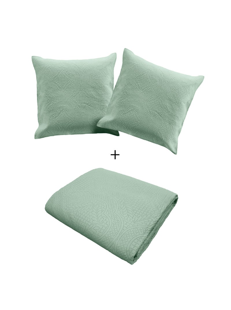 Couvre-Lit Matelassé et 2 Taies d'Oreiller Romane Vert Sauge - Kiabi