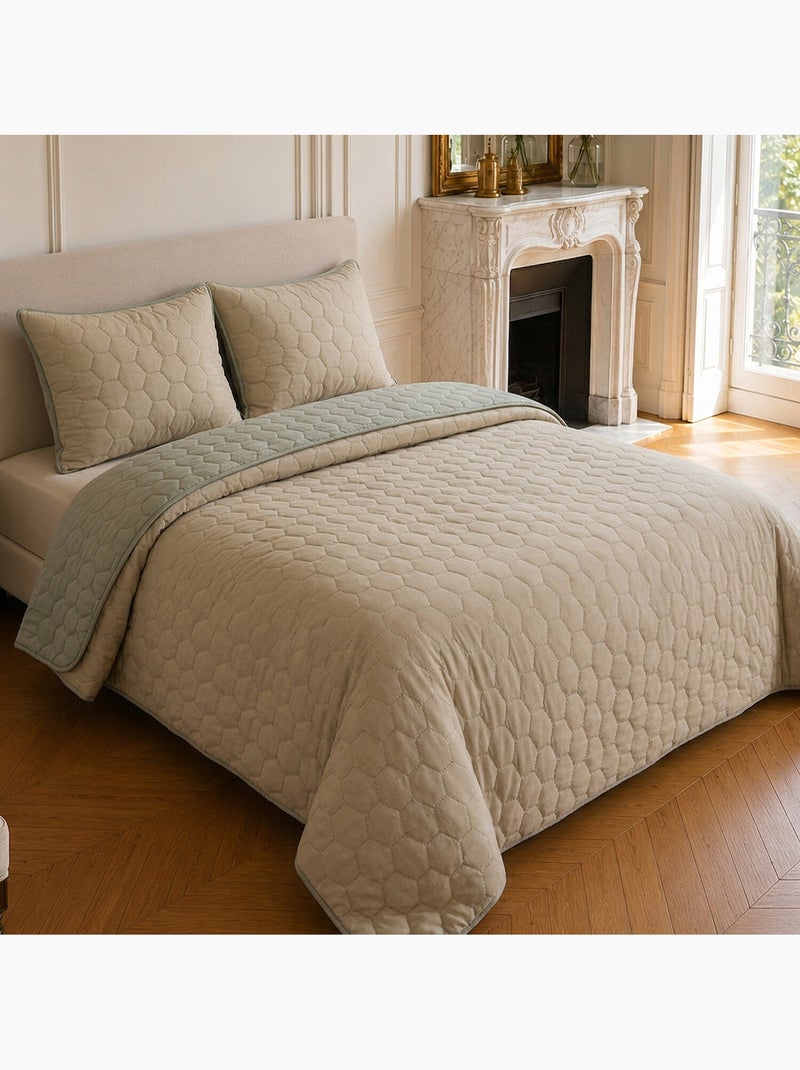 Couvre-lit matelassé réversible 100% polyester bicolore, nazim Beige - Kiabi