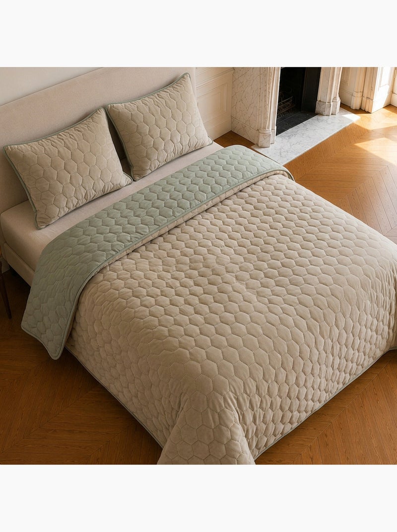 Couvre-lit matelassé réversible 100% polyester bicolore, nazim Beige - Kiabi