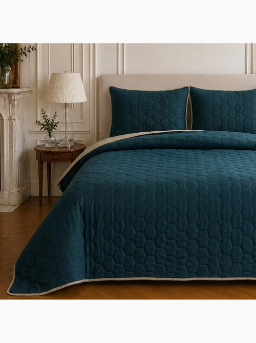 Couvre-lit matelassé réversible 100% polyester bicolore, nazim - Kiabi Couvre-lit matelassé réversible 100% polyester bicolore, nazim - Kiabi