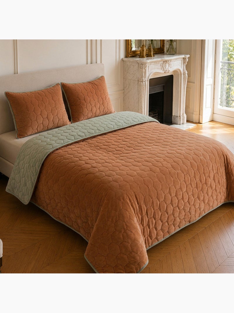 Couvre-lit matelassé réversible 100% polyester bicolore, nazim Terracotta - Kiabi