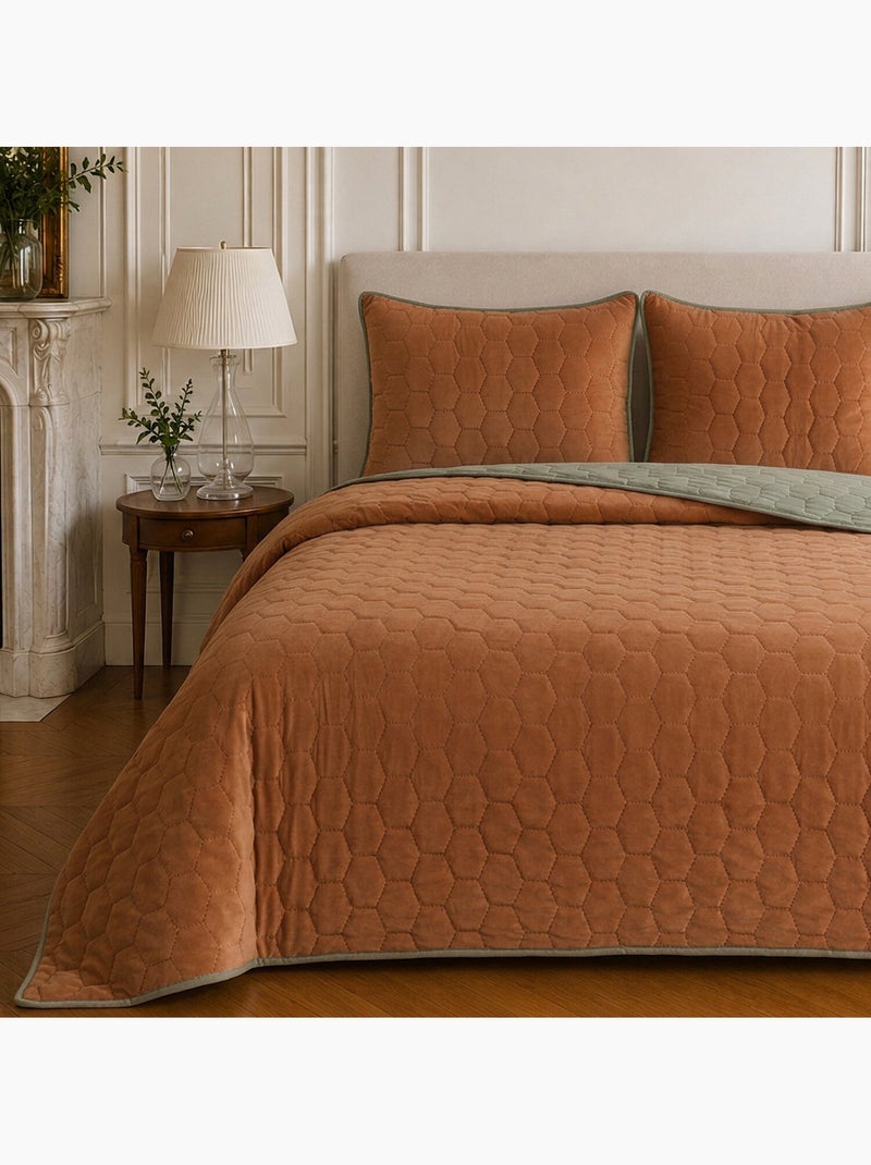 Couvre-lit matelassé réversible 100% polyester bicolore, nazim Terracotta - Kiabi
