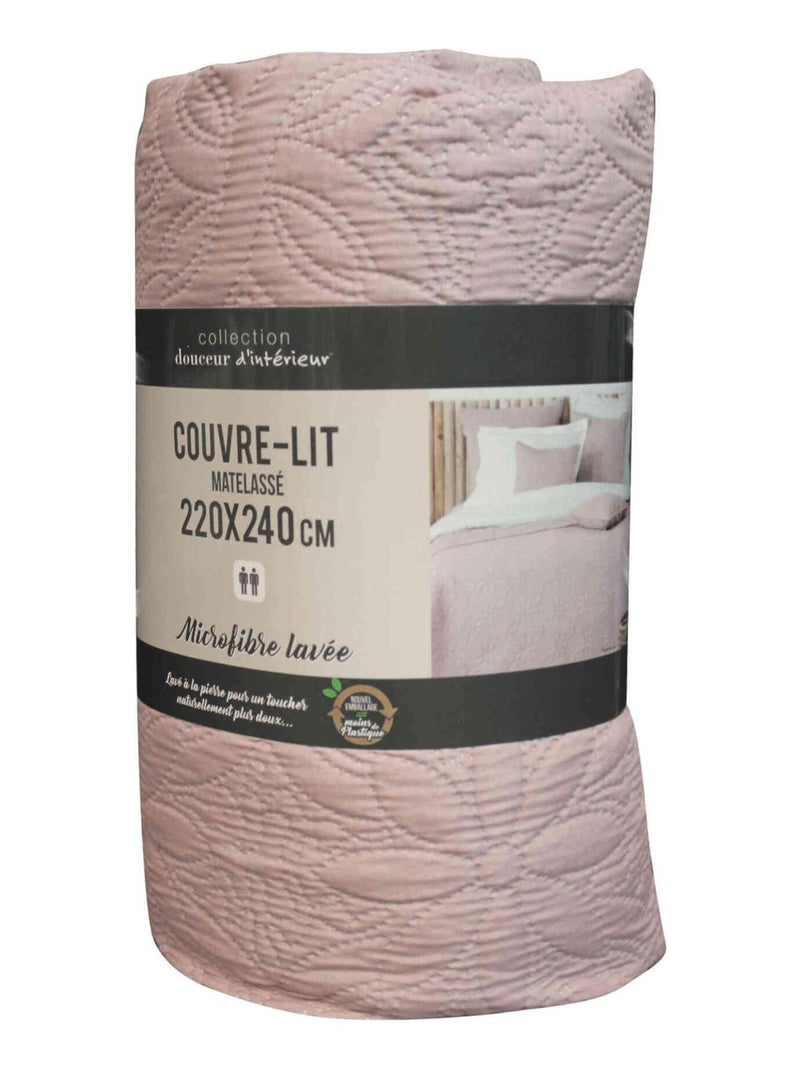 Couvre-lit microfibre lavée matelassé FLORETTE Rose - Kiabi