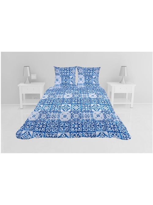 Couvre lit microfibre + taies 220 x 240 cm Persan bleu - Kiabi