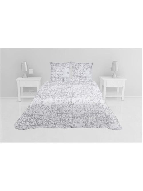Couvre lit microfibre + taies 240 x 260 cm Persan gris - Kiabi
