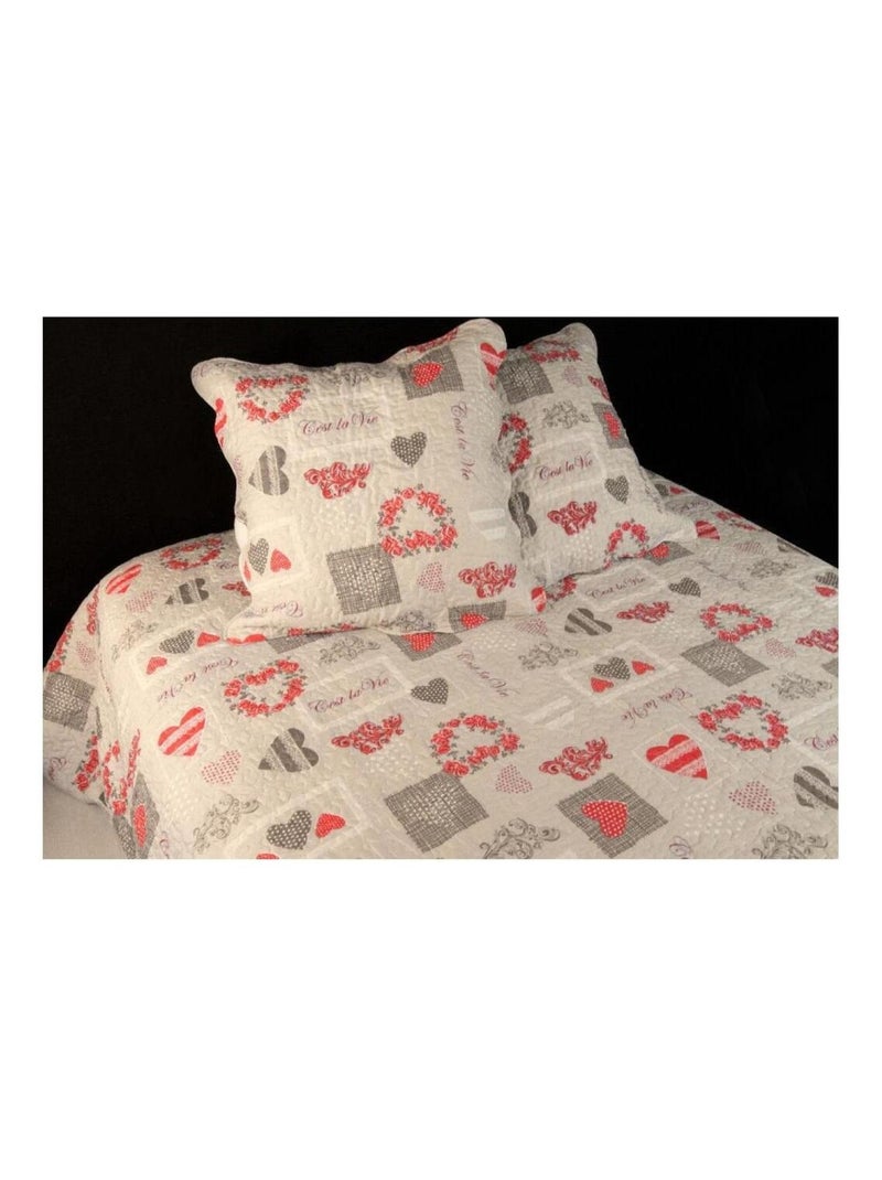 Couvre lit microfibre + taies Coeur de vie Blanc - Kiabi